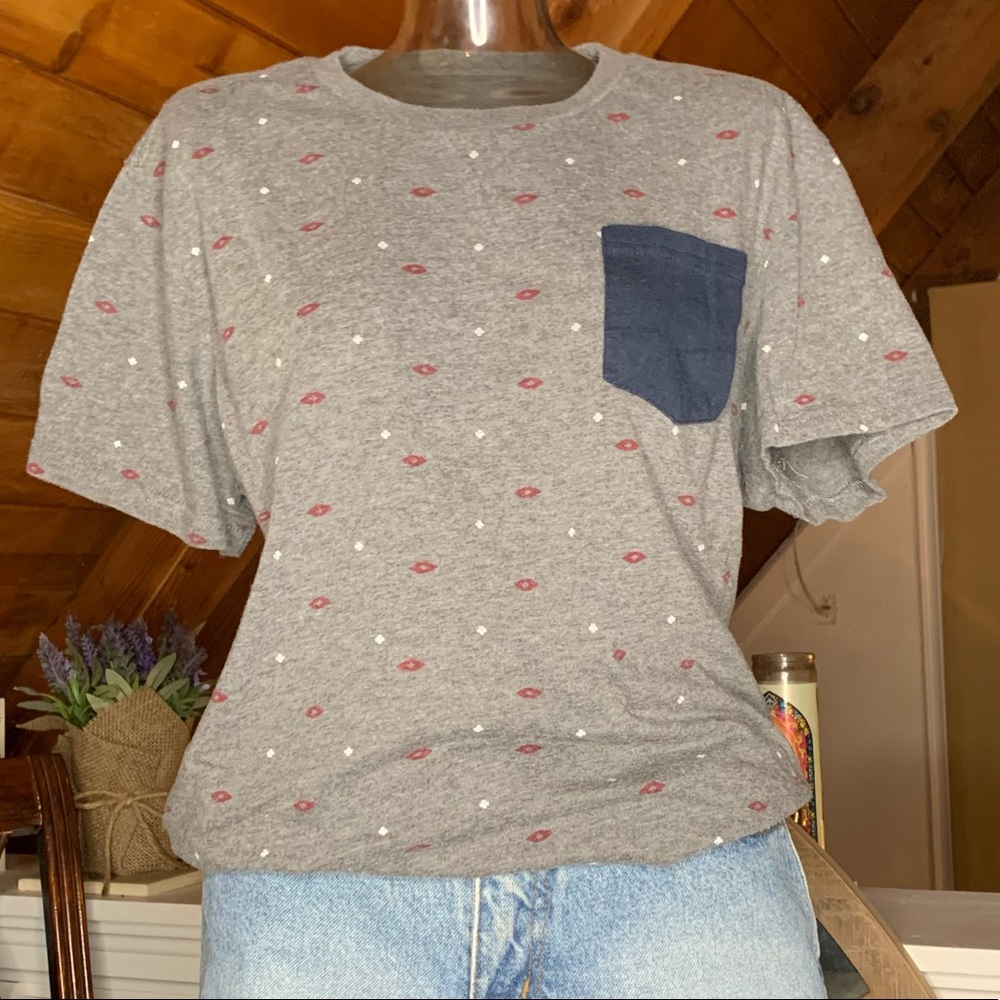 Blue Crown Soft Gray Aztec Print Pocket Tee